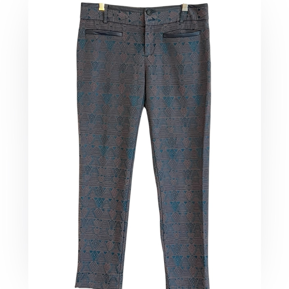 Cartonnier Charlie Textured Patterned Ankle Pants – Teal, Brown & Grey